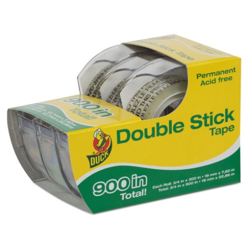 Picture of Permanent Double-Stick Tape With Dispenser, 1" Core, 0.5" X 25 Ft, Clear, 3/pack