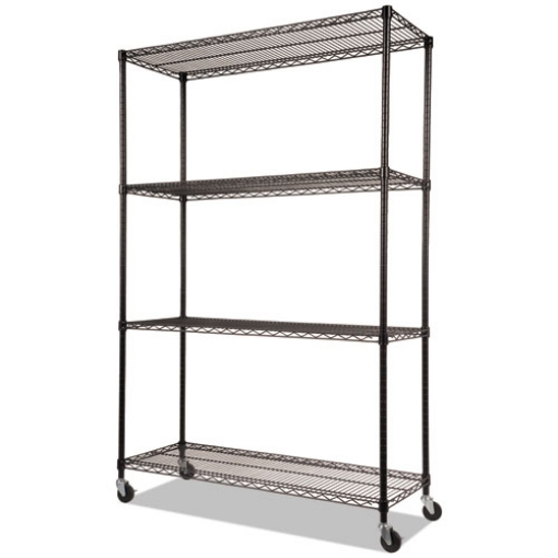 Picture of Nsf Certified 4-Shelf Wire Shelving Kit With Casters, 48w X 18d X 72h, Black