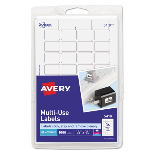 Picture of Removable Multi-Use Labels, Inkjet/laser Printers, 0.5 X 0.75, White, 36/sheet, 28 Sheets/pack, (5418)