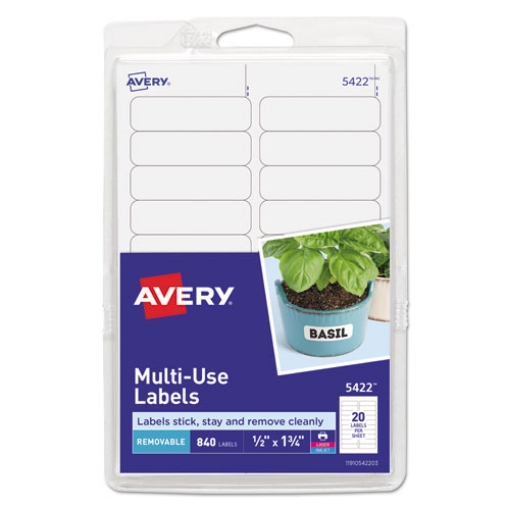Picture of Removable Multi-Use Labels, Inkjet/laser Printers, 0.5 X 1.75, White, 20/sheet, 42 Sheets/pack, (5422)
