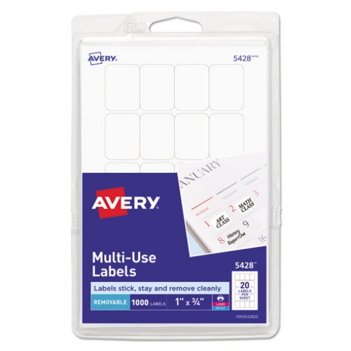Picture of Removable Multi-Use Labels, Inkjet/laser Printers, 1 X 0.75, White, 20/sheet, 50 Sheets/pack, (5428)
