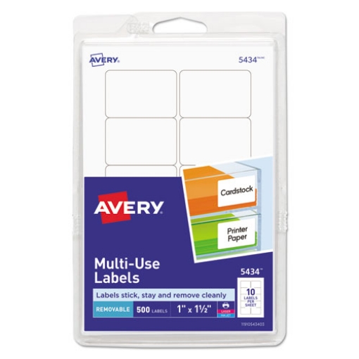 Picture of Removable Multi-Use Labels, Inkjet/laser Printers, 1 X 1.5, White, 10/sheet, 50 Sheets/pack, (5434)