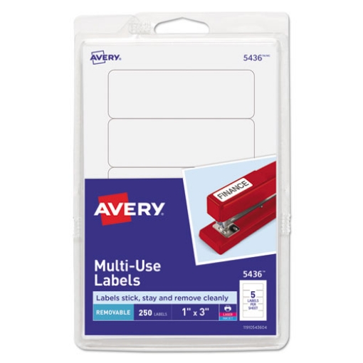 Picture of Removable Multi-Use Labels, Inkjet/laser Printers, 1 X 3, White, 5/sheet, 50 Sheets/pack, (5436)