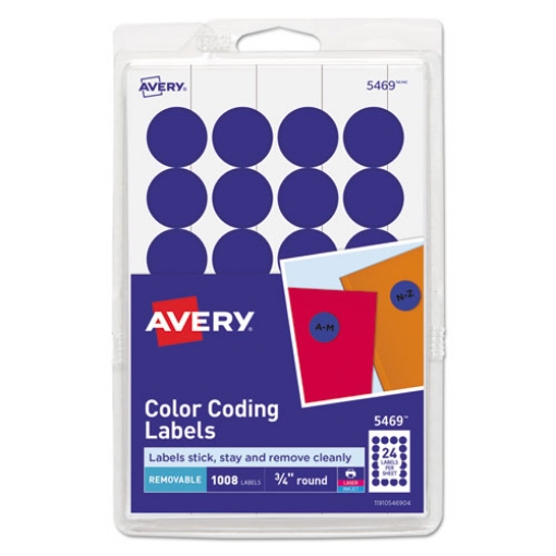 Picture of Printable Self-Adhesive Removable Color-Coding Labels, 0.75" dia, Dark Blue, 24/Sheet, 42 Sheets/Pack, (5469)