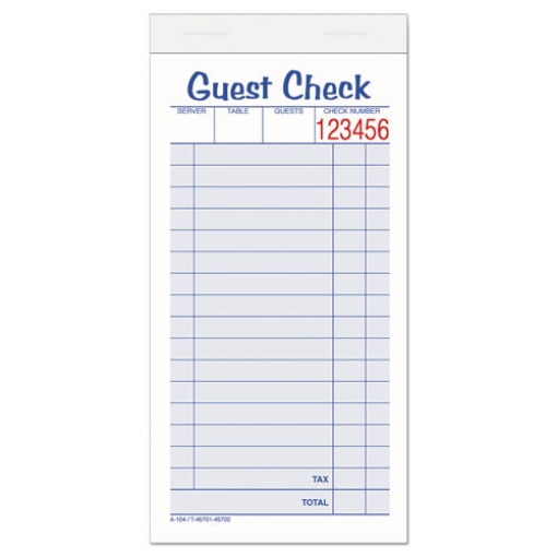 Picture of Guest Check Pad, Two-Part Carbonless, 6.38 x 3.38, 50 Forms Total