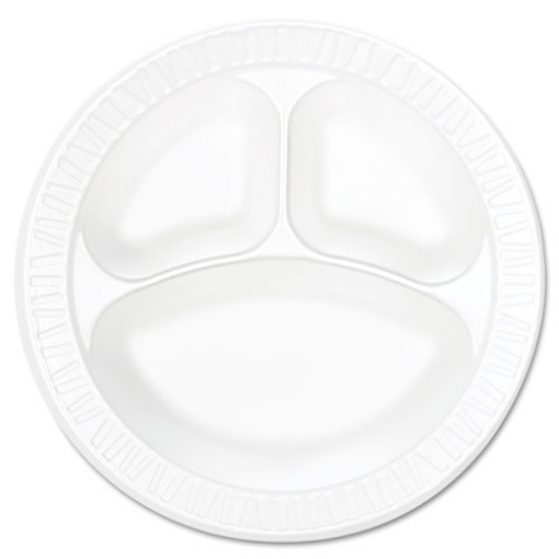 Picture of Concorde Foam Plate, 3-Compartment, 10.25" Dia, White, 125/pack, 4 Packs/carton