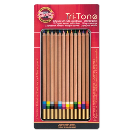 Picture of Tri-Tone Color Pencils, 3.8 Mm, Assorted Tri-Tone Lead Colors, Tan Barrel, Dozen