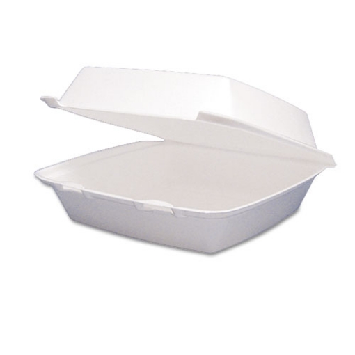 Picture of Foam Hinged Lid Containers, 1-Compartment, 8.38" x 7.78" x 3.25", White, 200/Carton