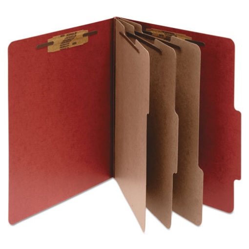 Picture of pressboard classification folders, 4" expansion, 3 dividers, 8 fasteners, legal size, earth red exterior, 10/box