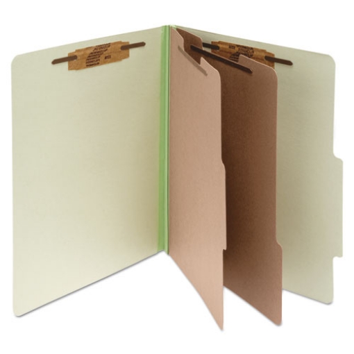 Picture of Pressboard Classification Folders, 3" Expansion, 2 Dividers, 6 Fasteners, Letter Size, Leaf Green Exterior, 10/Box