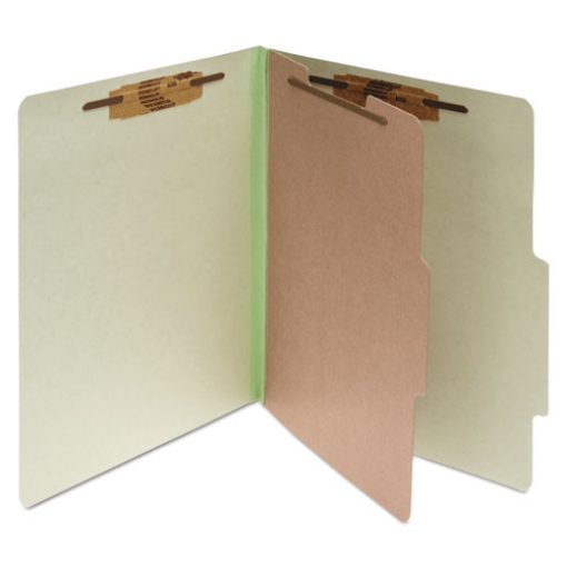 Picture of Pressboard Classification Folders, 2" Expansion, 1 Divider, 4 Fasteners, Legal Size, Leaf Green Exterior, 10/Box