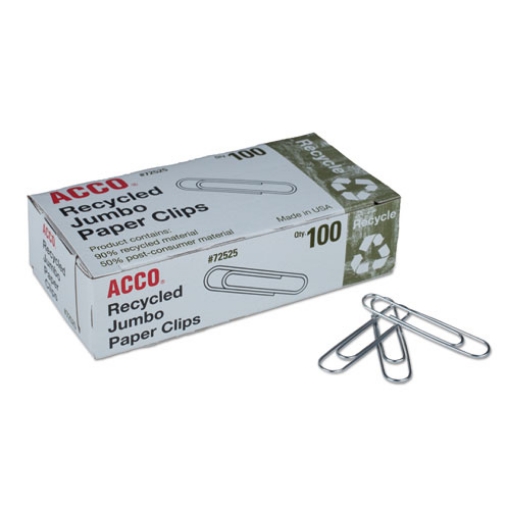Picture of Recycled Paper Clips, Jumbo, Smooth, Silver, 100 Clips/Box, 10 Boxes/Pack