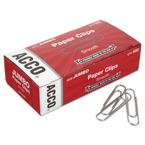 Picture of Paper Clips, Jumbo, Smooth, Silver, 100 Clips/Box, 10 Boxes/Pack