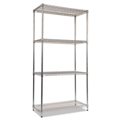 Picture of NSF Certified Industrial Four-Shelf Wire Shelving Kit, 36w x 18d x 72h, Silver