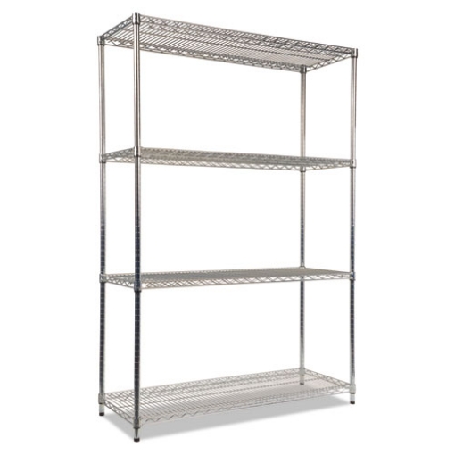 Picture of NSF Certified Industrial Four-Shelf Wire Shelving Kit, 48w x 18d x 72h, Silver