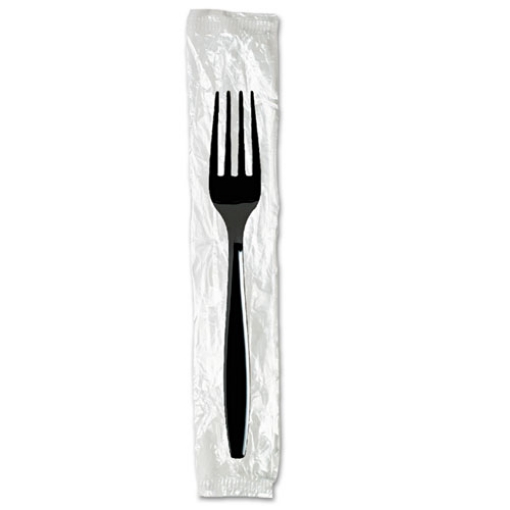 Picture of Individually Wrapped Heavyweight Forks, Polystyrene, Black, 1,000/carton