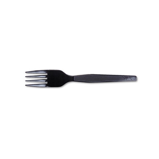 Picture of Plastic Cutlery, Heavy Mediumweight Forks, Black, 1,000/carton