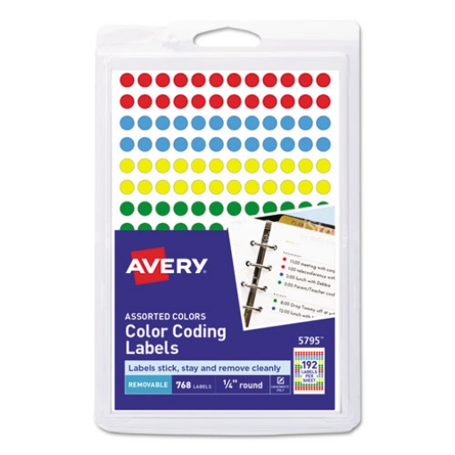 Picture of Handwrite Only Self-Adhesive Removable Round Color-Coding Labels, 0.25" dia, Assorted, 192/Sheet, 4 Sheets/Pack, (5795)
