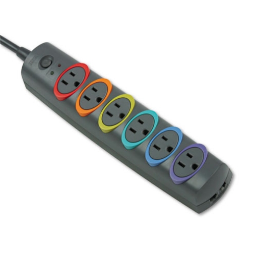 Picture of SmartSockets Color-Coded Strip Surge Protector, 6 AC Outlets, 8 ft Cord, 1,260 J, Black