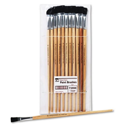 Picture of Long Handle Easel Brush, Size 12, Natural Bristle, Flat Profile, 12/pack