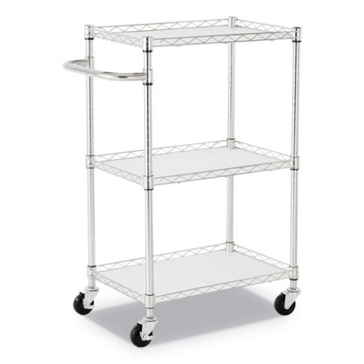 Picture of Three-Shelf Wire Cart with Liners, Metal, 3 Shelves, 450 lb Capacity, 24" x 16" x 39", Silver