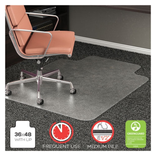 Picture of Rollamat Frequent Use Chair Mat, Med Pile Carpet, Flat, 36 X 48, Lipped, Clear