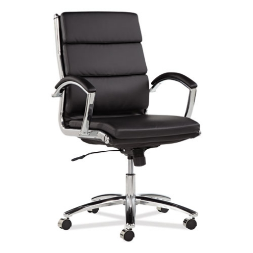 Picture of Alera Neratoli Mid-Back Slim Profile Chair, Faux Leather, Supports Up To 275 Lb, Black Seat/back, Chrome Base