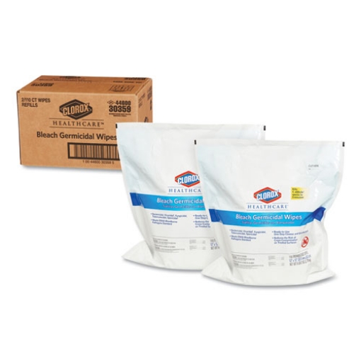 Picture of Bleach Germicidal Wipes, 1-Ply, 12 x 12, Unscented, White, 110/Refill, 2 Refills/Carton