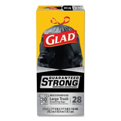 Picture of Drawstring Large Trash Bags, 30 Gal, 1.05 Mil, 30" X 33", Black, 15/box