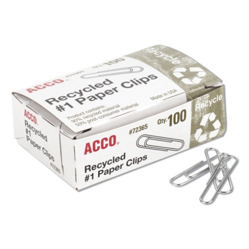 Picture of Recycled Paper Clips, #1, Smooth, Silver, 100 Clips/Box, 10 Boxes/Pack
