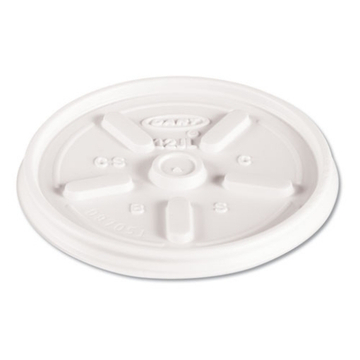 Picture of Plastic Lids for Foam Cups, Bowls and Containers, Vented, Fits 6-14 oz, White, 100/Pack, 10 Packs/Carton