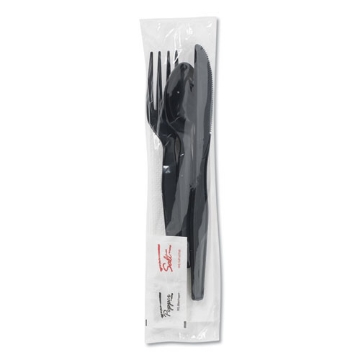 Picture of Wrapped Tableware/napkin Packets, Fork/knife/spoon/napkin, Black, 250/carton