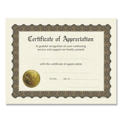 Picture of Ready-To-Use Certificates, Appreciation, 11 X 8.5, Ivory/brown/gold Colors With Brown Border, 6/pack