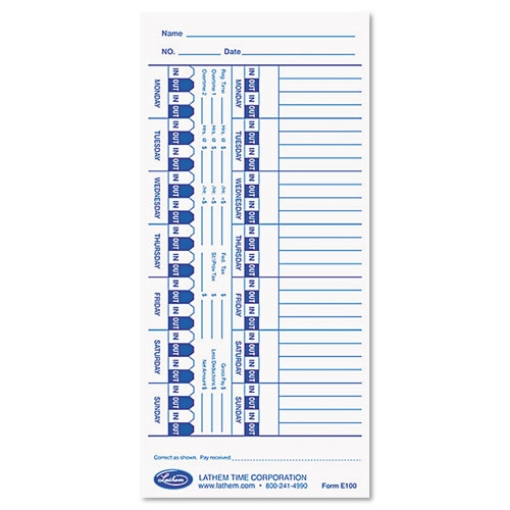 Picture of Time Clock Cards For Lathem Time E Series, One Side, 4 X 9, 100/pack