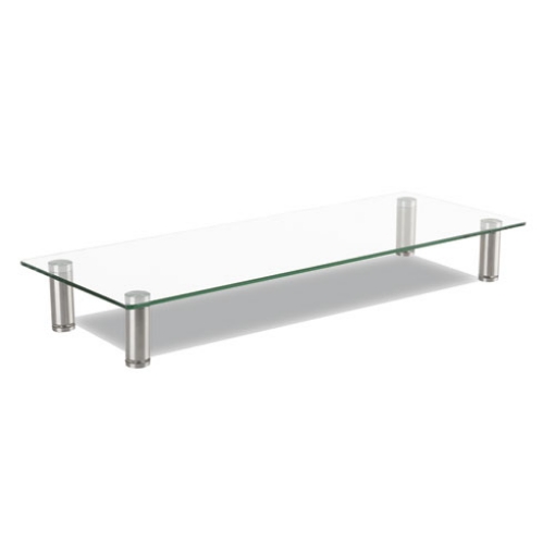 Picture of Adjustable Tempered Glass Monitor Riser, 22.75" X 8.25" X 3" To 3.5", Clear/silver