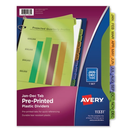 Picture of Durable Preprinted Plastic Tab Dividers, 12-Tab, Jan. To Dec., 11 X 8.5, Assorted, 1 Set