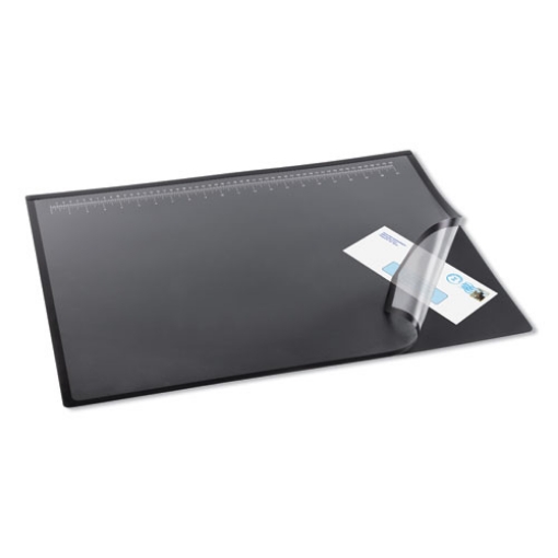 Picture of Desk Pad with Transparent Lift-Top Overlay and Antimicrobial Protection, 22" x 17", Black Pad, Transparent Frost Overlay