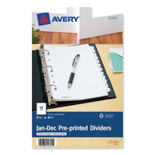 Picture of preprinted tab dividers, 12-tab, jan. to dec., 8.5 x 5.5, white, 1 set