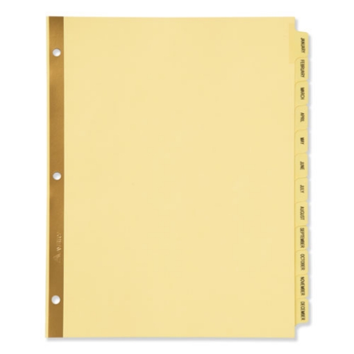 Picture of Preprinted Laminated Tab Dividers with Gold Reinforced Binding Edge, 12-Tab, Jan. to Dec., 11 x 8.5, Buff, 1 Set