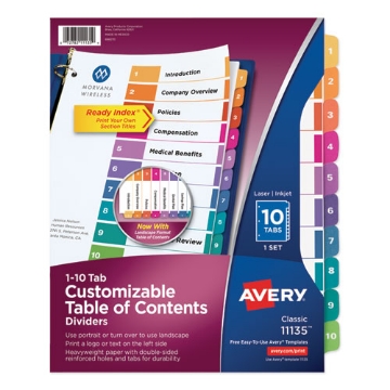 Picture of Customizable TOC Ready Index Multicolor Tab Dividers, 10-Tab, 1 to 10, 11 x 8.5, White, Traditional Color Tabs, 1 Set