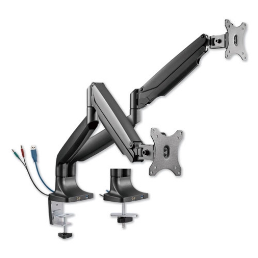 Picture of Adaptivergo Dual Monitor Arm With Usb, For 27" Monitors, 180 Deg Rotation, 30 Deg Tilt, 135 Deg Pan, Black, Supports 11 Lb