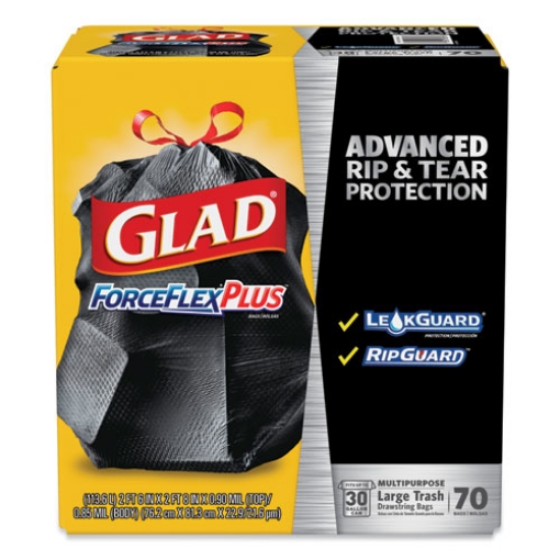 Picture of Forceflexplus Drawstring Large Trash Bags, 30 Gal, 1.05 Mil, 30" X 32", Black, 70/box