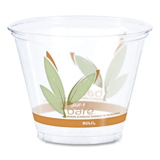 Picture of Bare Eco-Forward RPET Cold Cups, ProPlanet Seal, 9 oz, Leaf Design, Clear/Green/Orange, 1,000/Carton