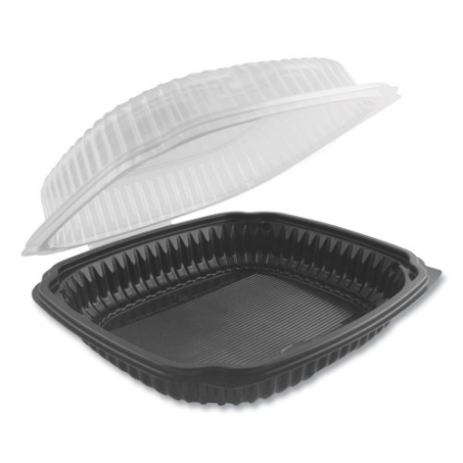 Picture of Culinary Lites Microwavable Container, 47.5 oz, 10.56 x 9.98 x 3.18, Clear/Black, Plastic, 100/Carton
