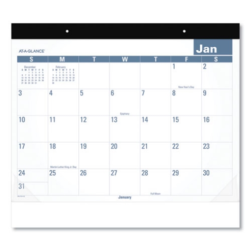 Picture of Easy-to-Read Monthly Desk Pad, 22 x 17, White/Blue Sheets, Black Binding, Clear Corners, 12-Month (Jan to Dec): 2024