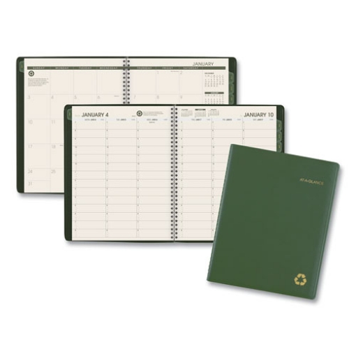 Picture of Recycled Weekly Vertical-Column Format Appointment Book, 11 x 8.25, Green Cover, 12-Month (Jan to Dec): 2024