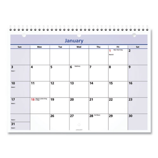 Picture of QuickNotes Desk/Wall Calendar, 3-Hole Punched, 11 x 8, White/Blue/Yellow Sheets, 12-Month (Jan to Dec): 2024