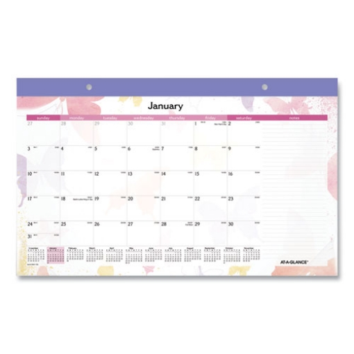 Picture of Watercolors Monthly Desk Pad Calendar, Watercolor Artwork, 17.75 x 11, White Sheets, Purple Binding, 12-Month (Jan-Dec): 2024