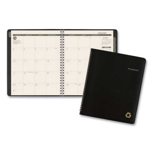 Picture of Recycled Monthly Planner with Perforated Memo Section, 8.75 x 7, Black Cover, 12-Month (Jan to Dec): 2024