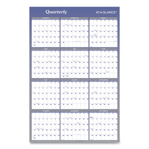 Picture of Vertical/Horizontal Erasable Quarterly/Monthly Wall Planner, 24 x 36, White/Blue Sheets, 12-Month (Jan to Dec): 2024